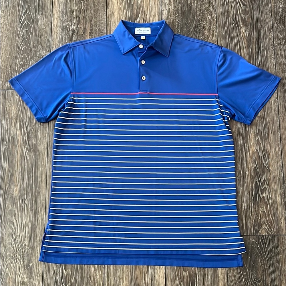 Peter Millar Summer Comfort Blue Striped Men's Size Medium Golf Polo Shirt
